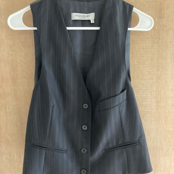 YSL yves saint laurent 2 pieces wool blazer vest set VINTAGE navy stripe - Picture 4 of 10